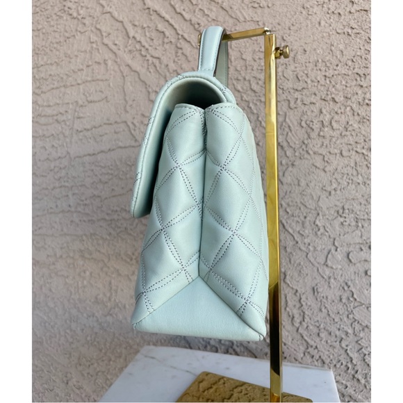 KATE SPADE Mint Blue Quilted Natalia Flap Satchel Bag w Top Handle Chain Strap - Picture 7 of 15